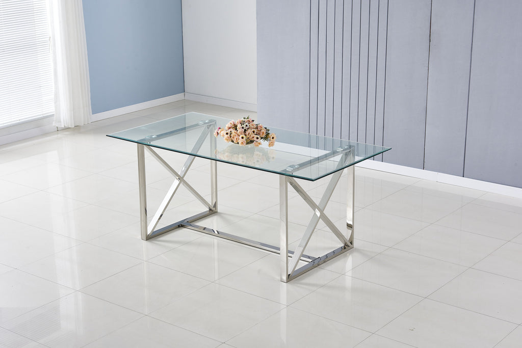 Table Repas Kensy Chrome Transparent 180X90X75 Cm