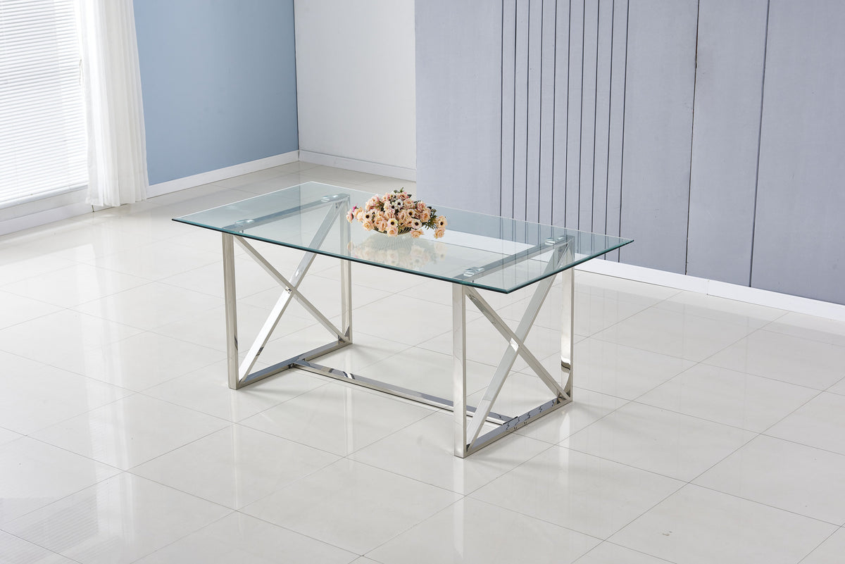 Table Repas Kensy Chrome Transparent 180X90X75 Cm