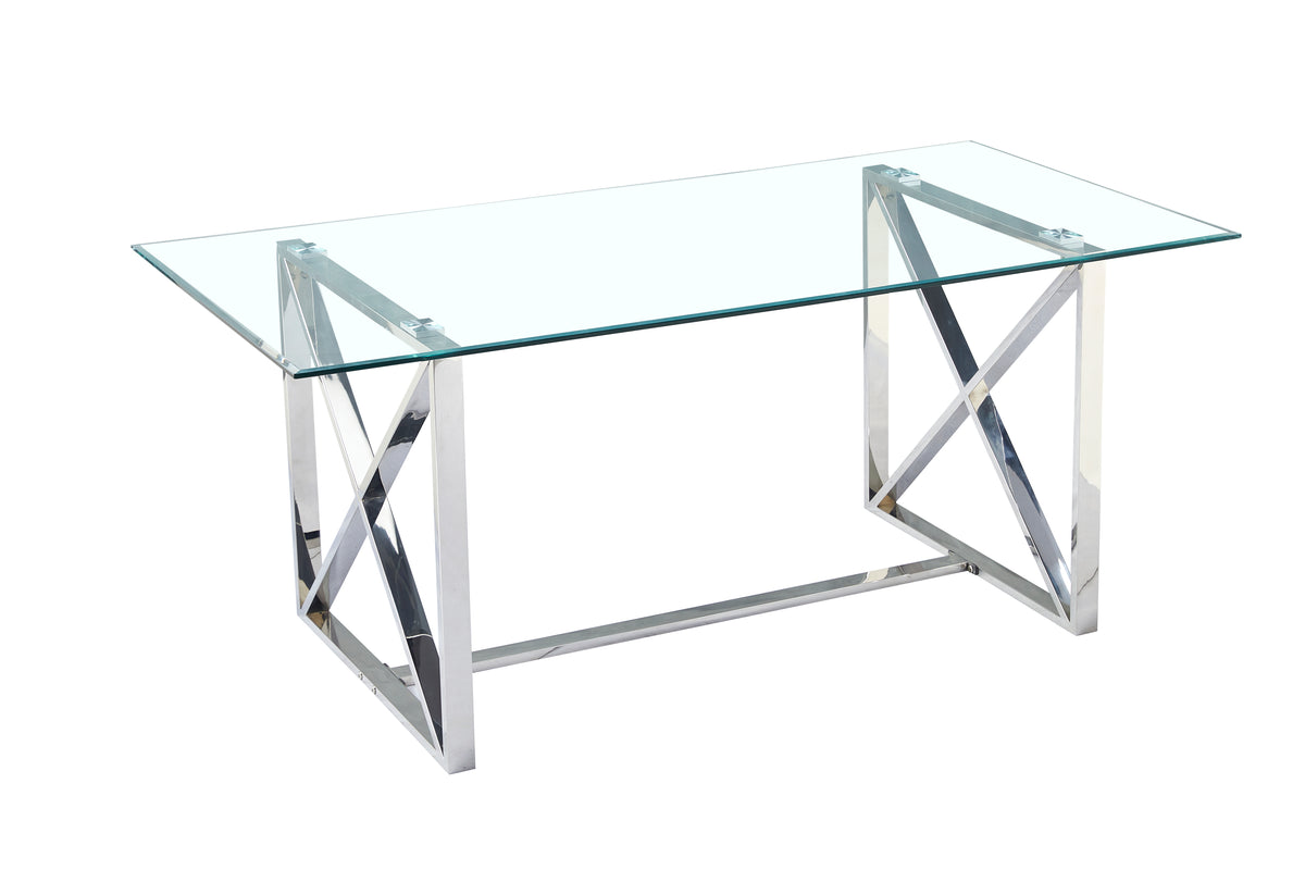 Table Repas Kensy Chrome Transparent 180X90X75 Cm