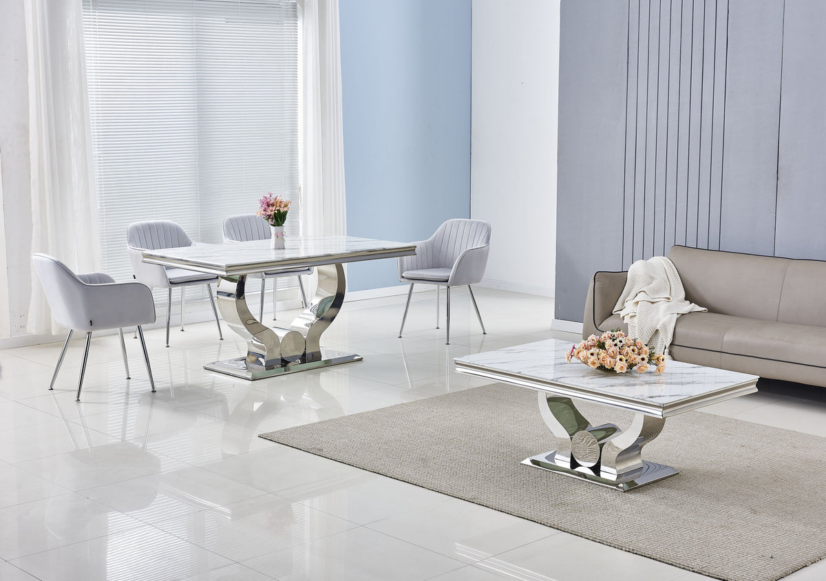 Table Repas Trofy Marbre Blanc 150X90X75 Cm