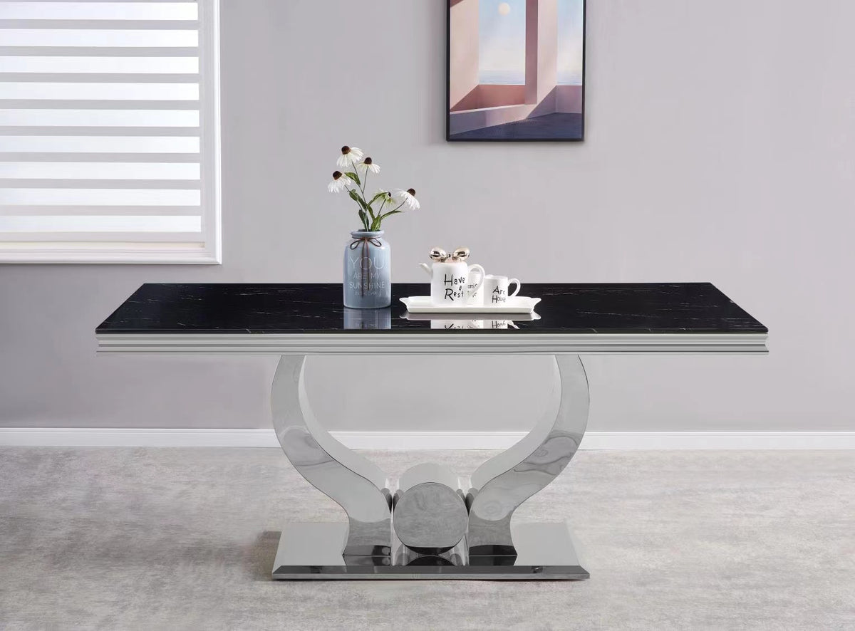 Table Repas Trofy Marbre Noir 150X90X75 Cm