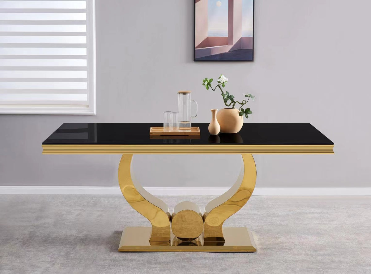 Table à manger Trofy Gold Verre Noir 150Cm