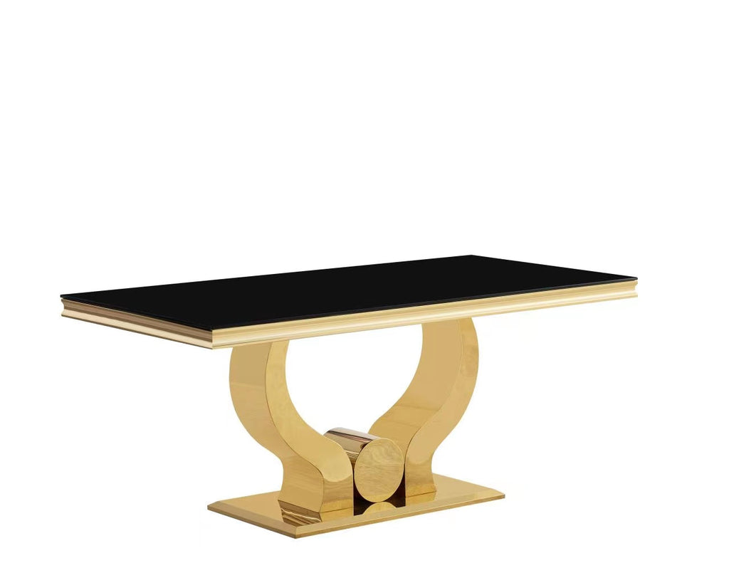 Table à manger Trofy Gold Verre Noir 150Cm