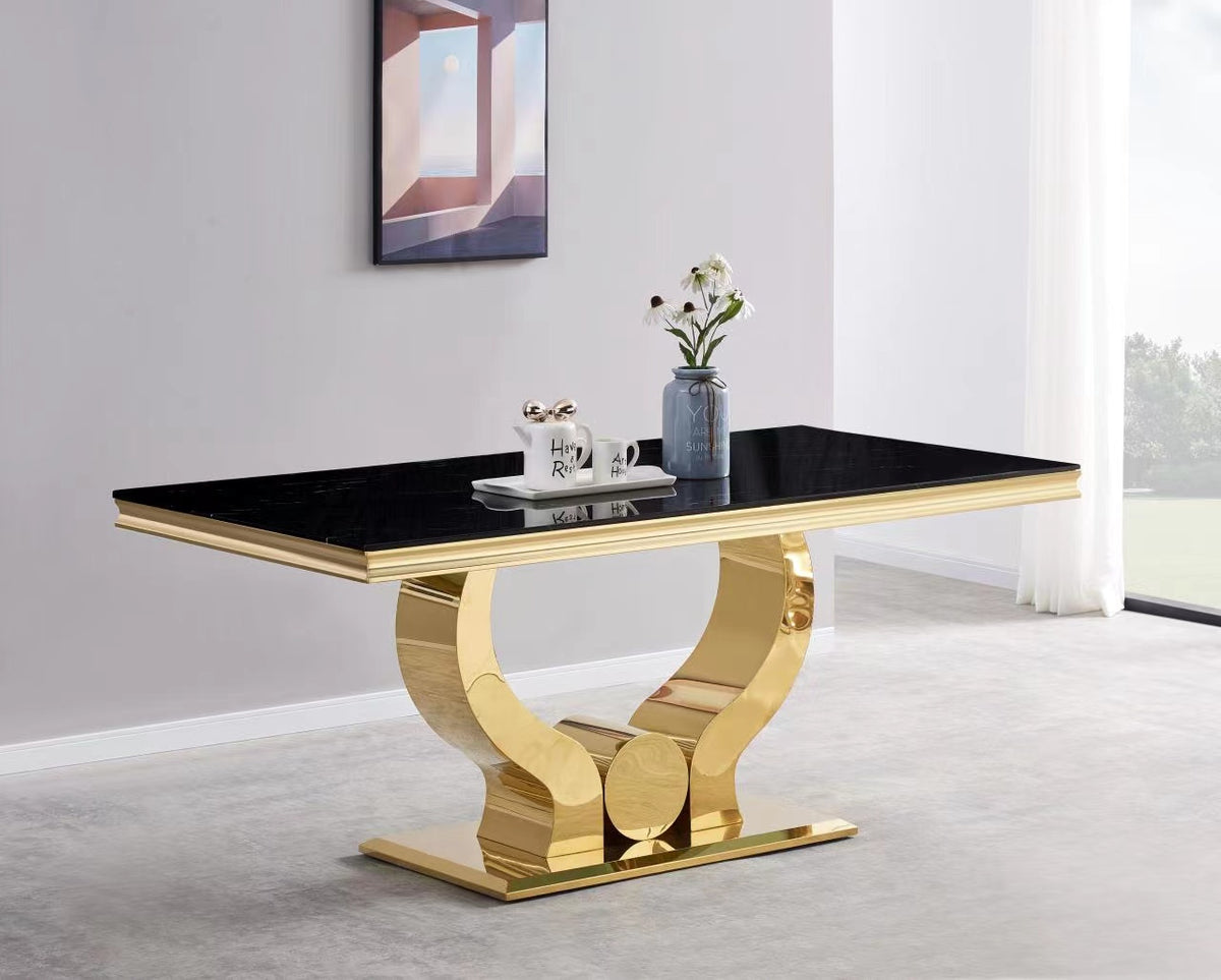 Table à manger Trofy Gold Verre Noir 150Cm