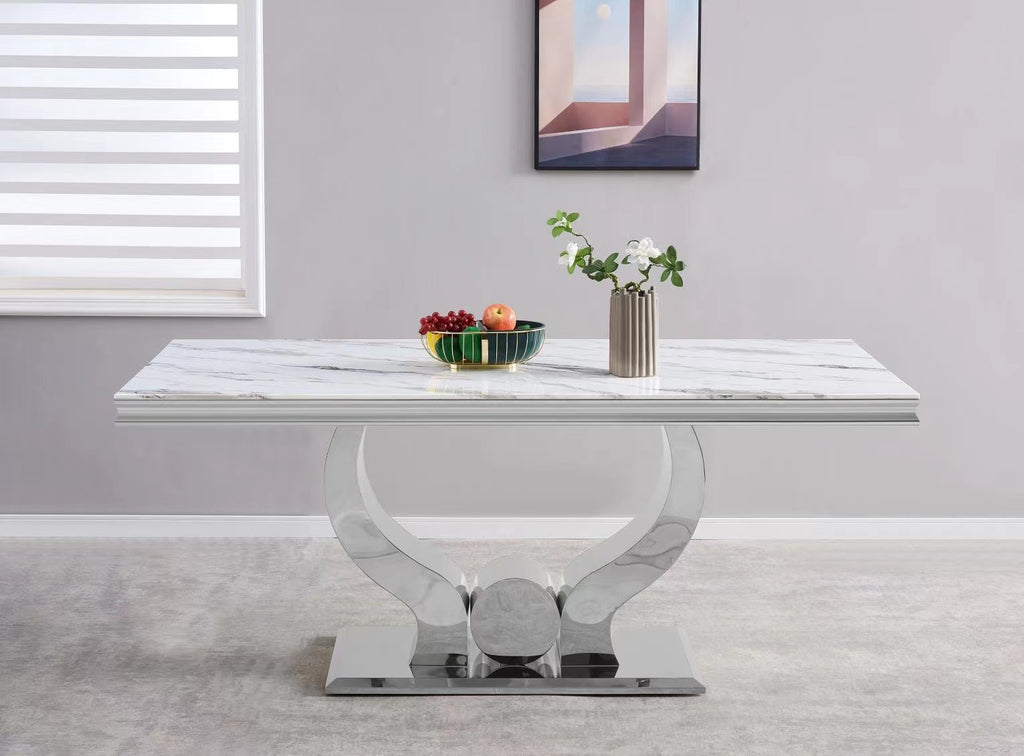 Table Trofy Chrome Marbre Blanc 180 Cm