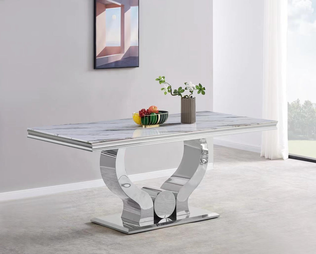 Table Trofy Chrome Marbre Blanc 180 Cm