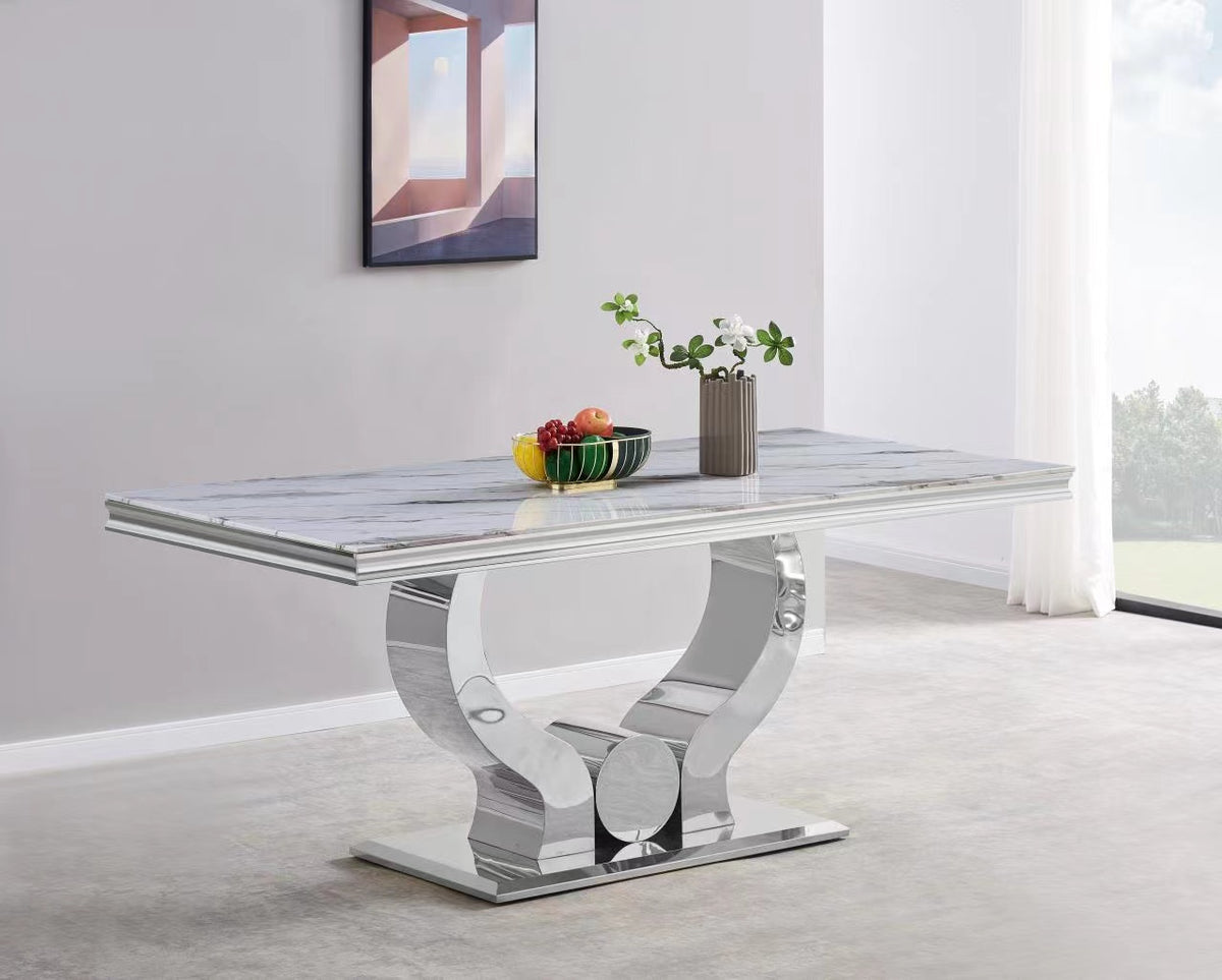 Table Trofy Chrome Marbre Blanc 180 Cm