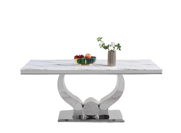 Table Trofy Chrome Marbre Blanc 180 Cm