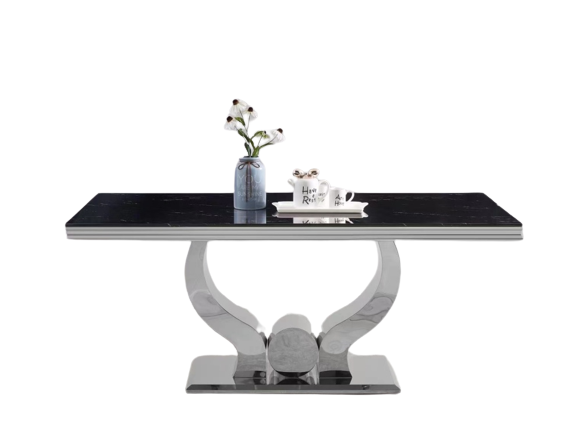 Table Repas Trofy Chrome Marbre Noir 180 Cm