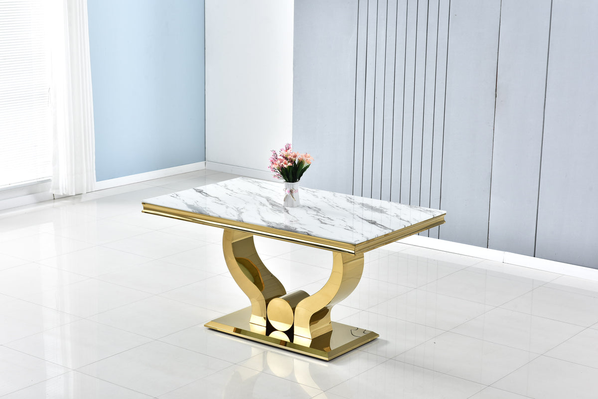 Table Trofy Gold Marbre Blanc 180 Cm