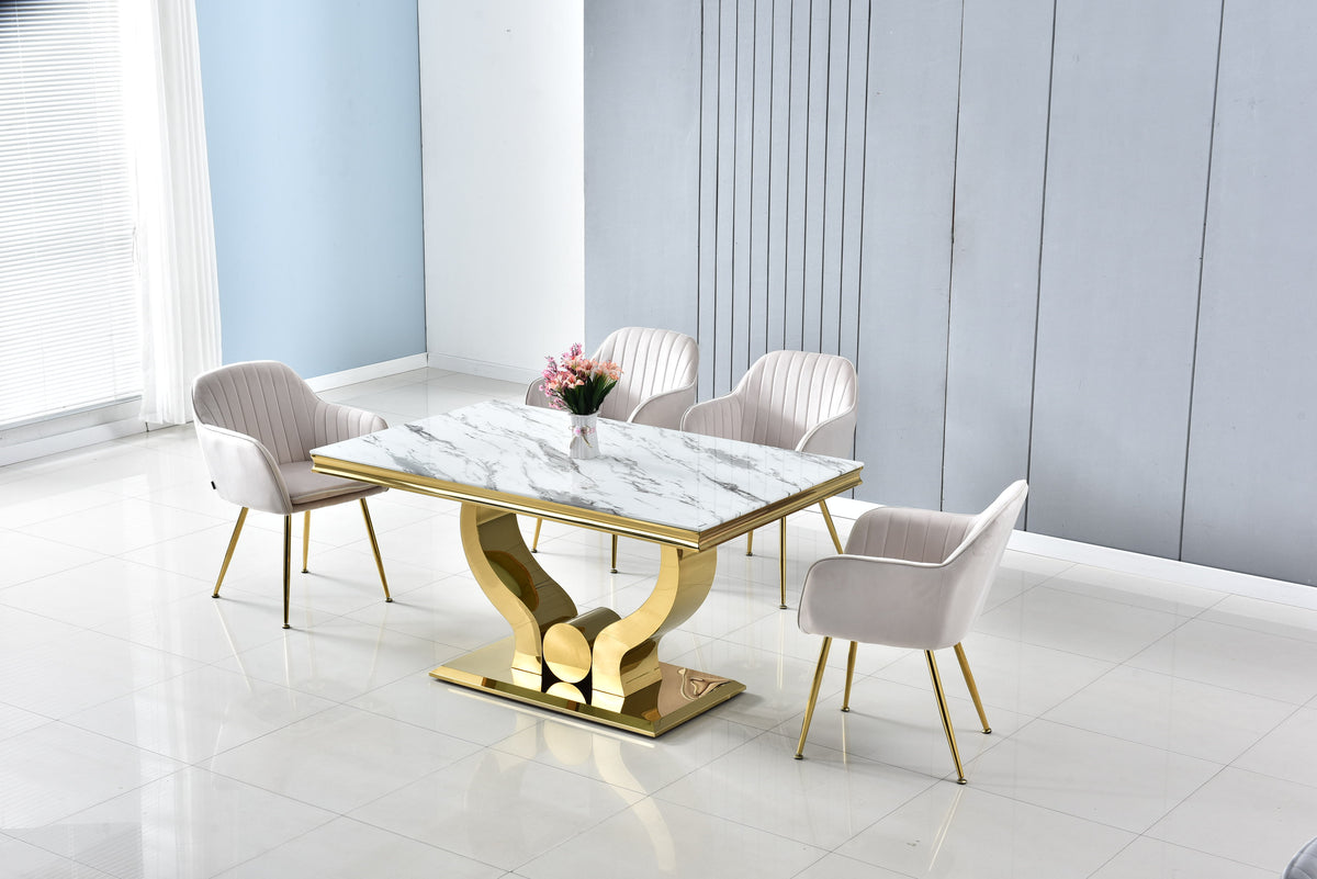 Table Trofy Gold Marbre Blanc 180 Cm
