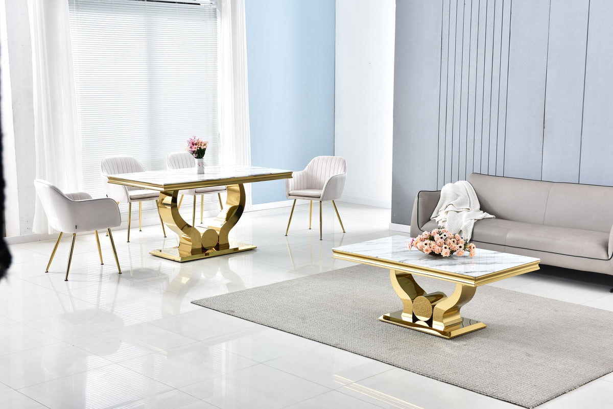 Table Trofy Gold Marbre Blanc 180 Cm