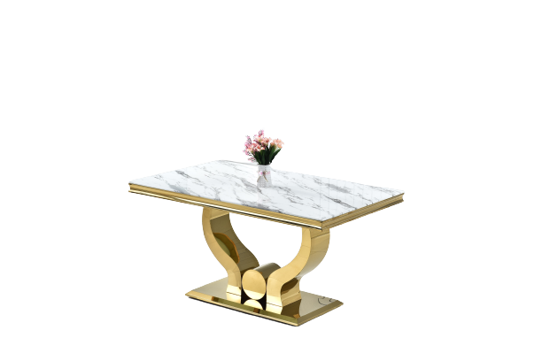 Table Trofy Gold Marbre Blanc 180 Cm
