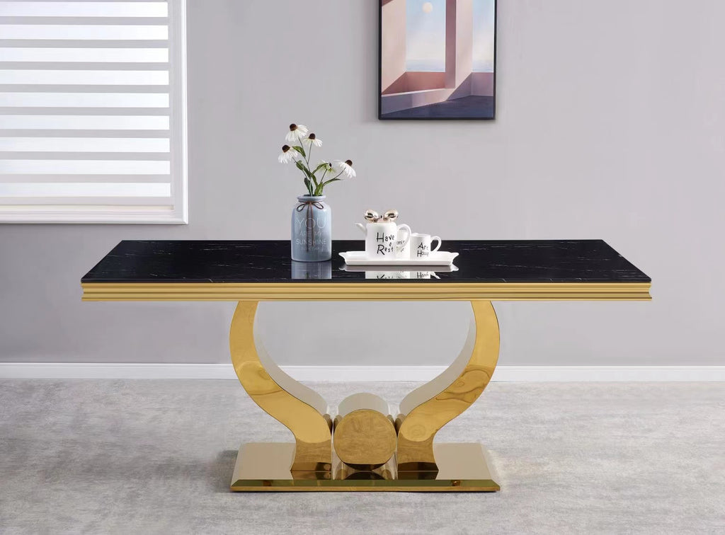 Table Trofy Gold Marbre Noir 180 Cm