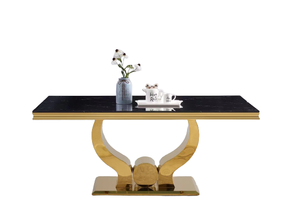 Table Trofy Gold Marbre Noir 180 Cm