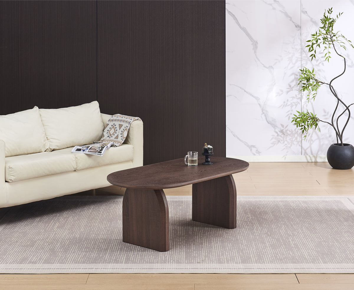 Table Basse Fluide Pied Effet Noyer Plateau Effet Bois Noyer 120X60X45Cm