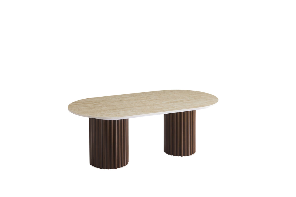 Table Basse Keysha Pied Effet Noyer Céramique Travertin Mat 120X60X45Cm