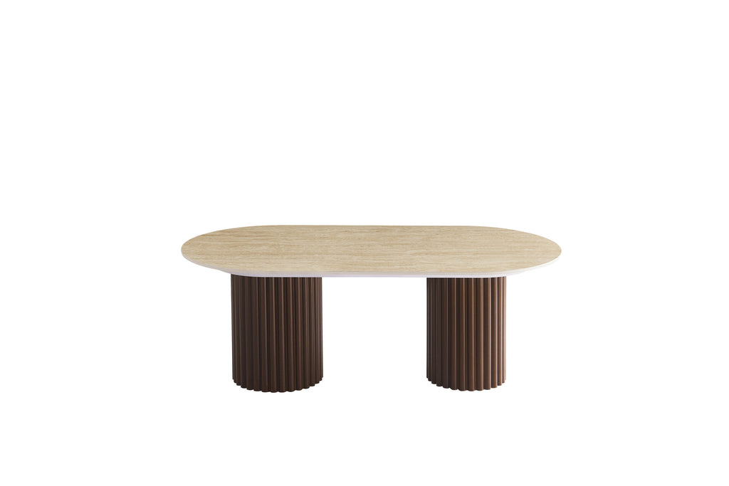 Table Basse Keysha Pied Effet Noyer Céramique Travertin Mat 120X60X45Cm