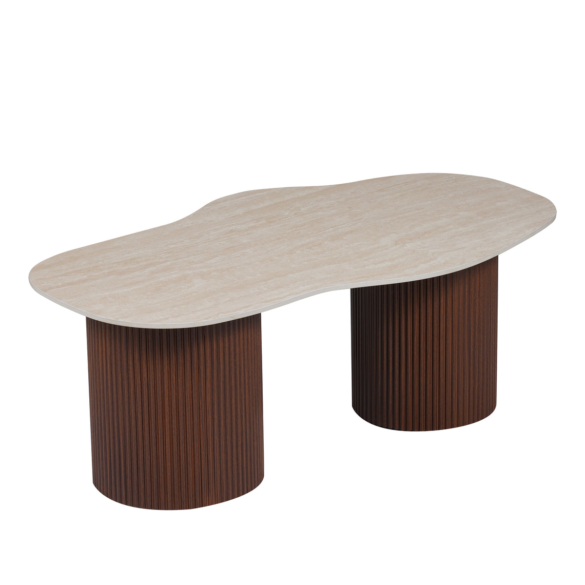 Table Basse New Niki Pied Noyer Plateau Céramique Travertin Mat 120X70X45Cm