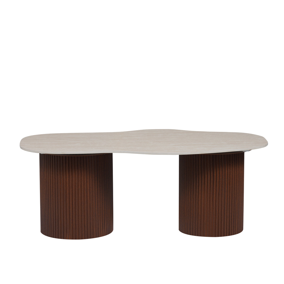 Table Basse New Niki Pied Noyer Plateau Céramique Travertin Mat 120X70X45Cm