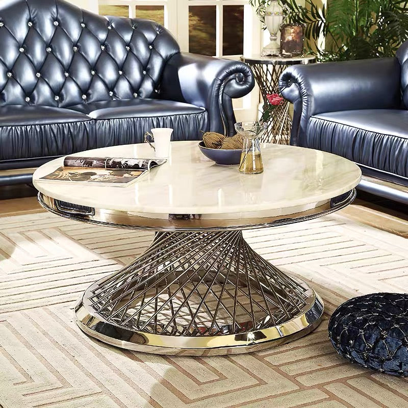 Table Basse Deluxe Chrome Marbre Blanc 100X45 Cm