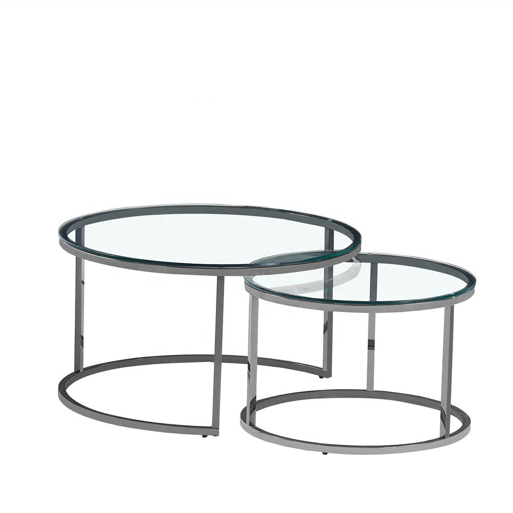 Table Basse Gigogne Chrome Transparent 80X45 + 60X38 Cm