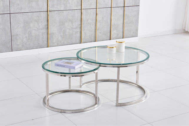 Table Basse Gigogne Chrome Transparent 80X45 + 60X38 Cm