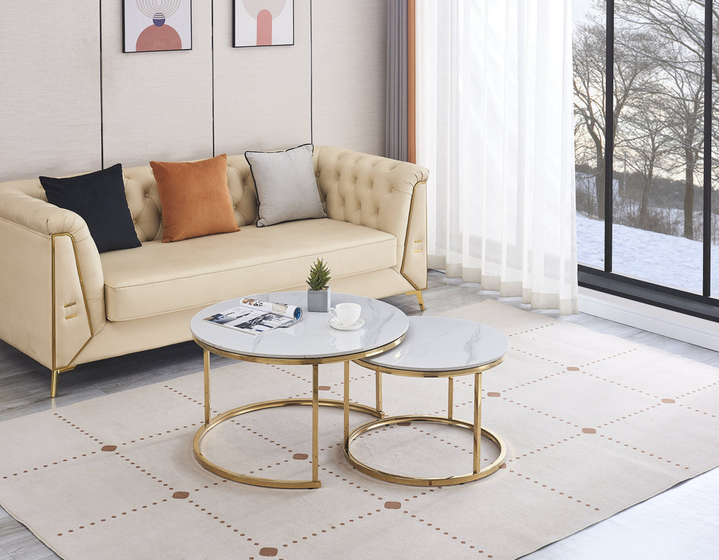 Table Basse Gigogne Céramique + - 80x45, Doré