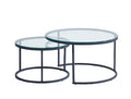 Table Basse Gigogne Metal Noir Plateau Verre Transparent