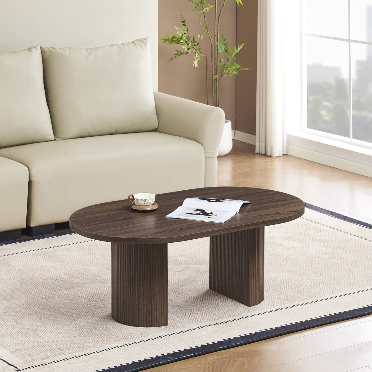 Table Basse New Anna Pied Effet Noyer Plateau Mdf Effet Noyer 120X70X45Cm
