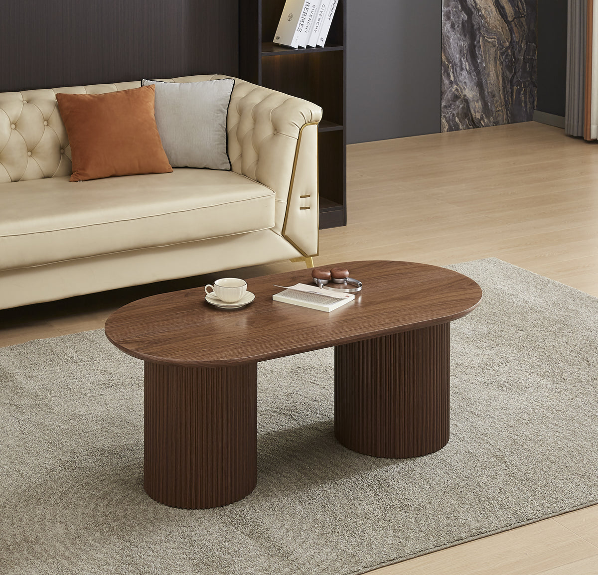 Table Basse Kinshasa Pied métal Effet Noyer Plateau Effet Bois Noyer 120X60X45Cm