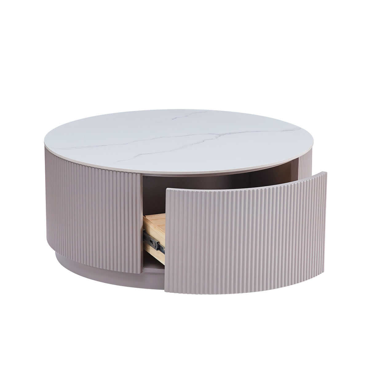 Table Basse Bari Bois Gris Plateau Marbre Blanc Avec Tiroir 80X45Cm