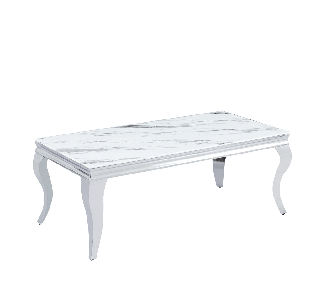 Table Basse Baroque Chrome Marbre Blanc 120X60X45 Cm
