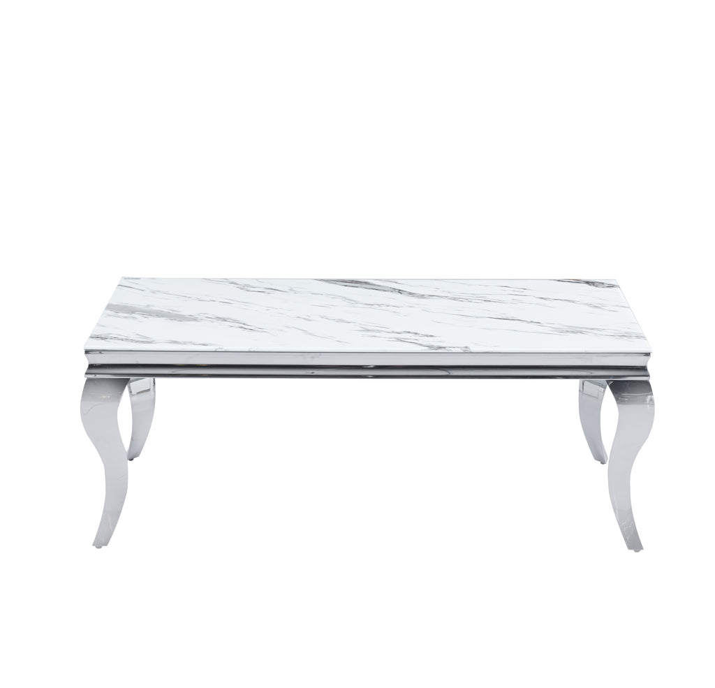 Table Basse Baroque Chrome Marbre Blanc 120X60X45 Cm
