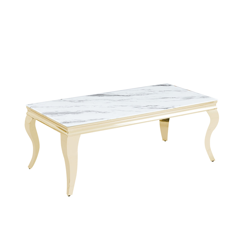Table Basse Baroque Gold Marbre Blanc 120X60X45 Cm