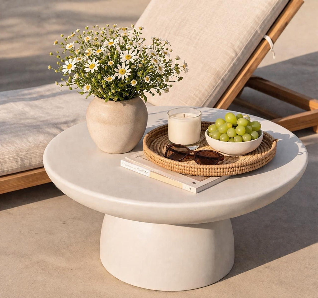 Table Basse Galet Fibre De Verre Renforcee Effet Travertin Mat