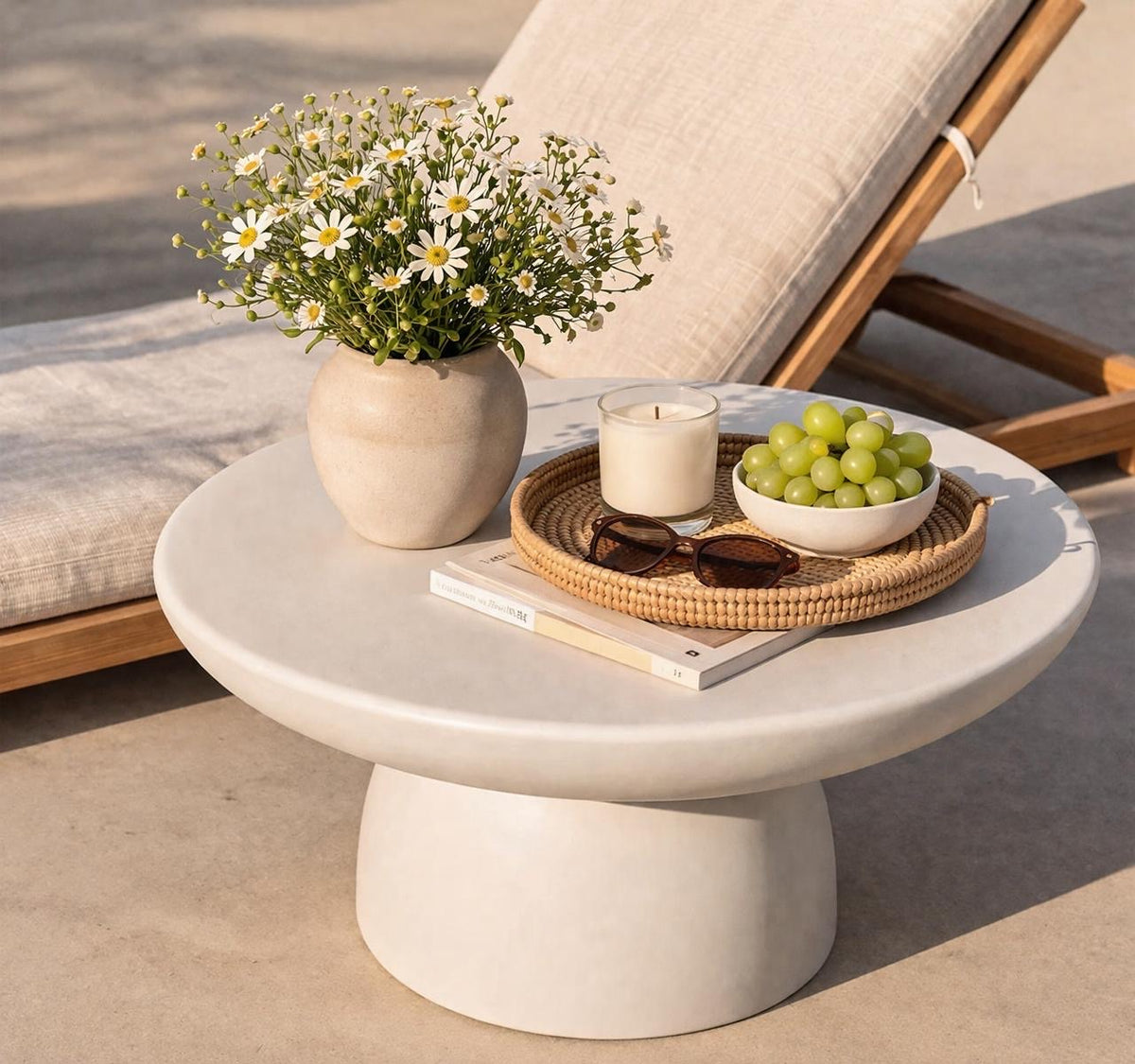 Table Basse Galet Fibre De Verre Renforcee Effet Travertin Mat