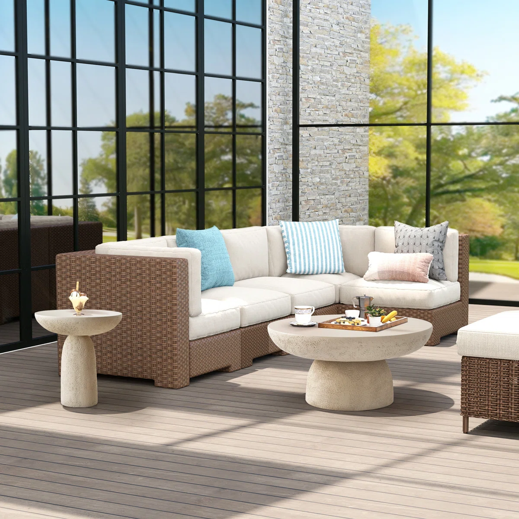 Table Basse Galet Fibre De Verre Renforcee Effet Travertin Mat