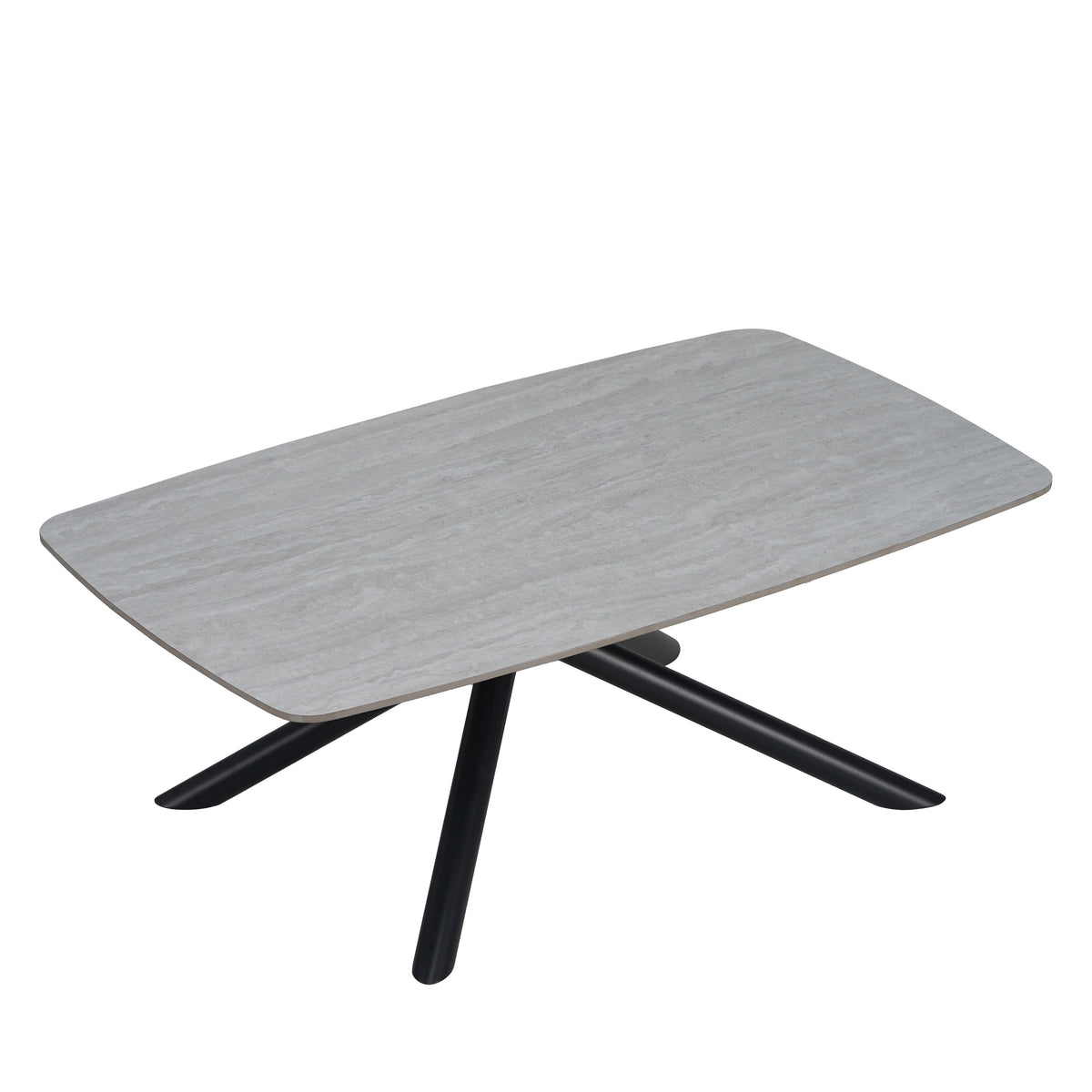 Table Basse Nysa Pied Metal Noir Céramique Travertin Blanc 120X70X45Cm