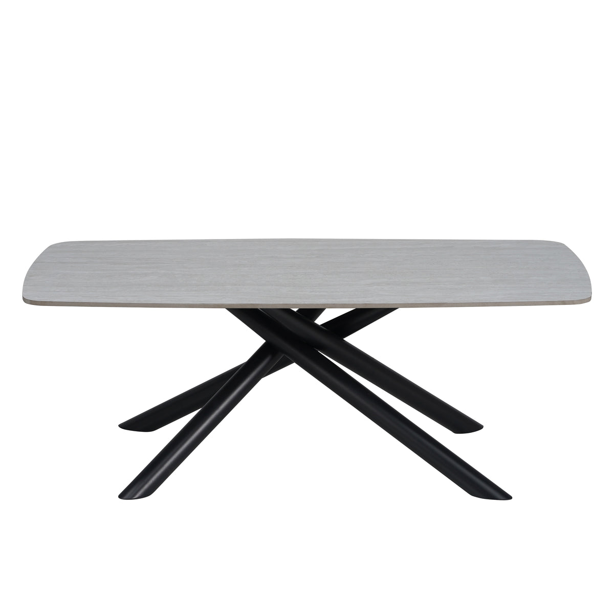 Table Basse Nysa Pied Metal Noir Céramique Travertin Blanc 120X70X45Cm