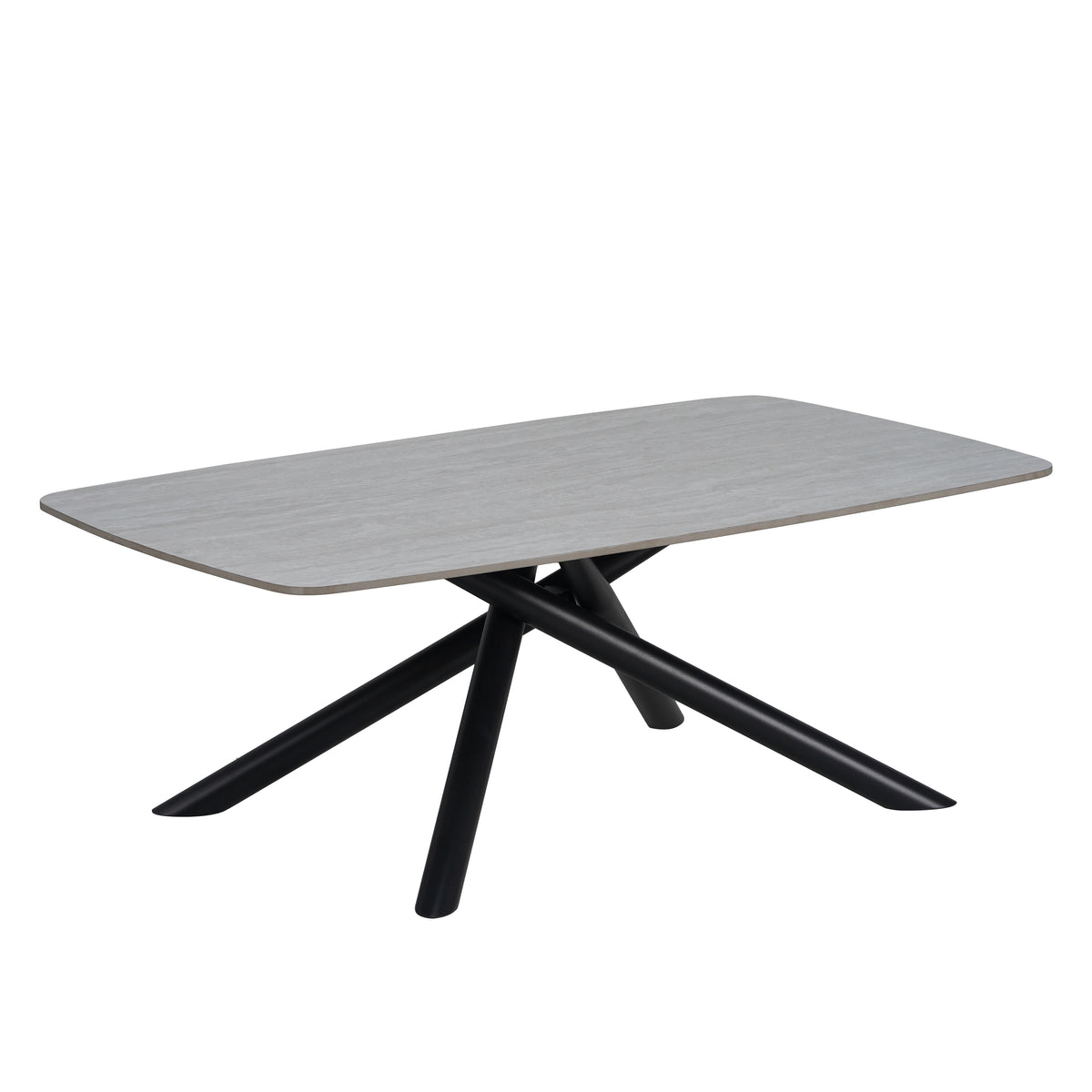 Table Basse Nysa Pied Metal Noir Céramique Travertin Blanc 120X70X45Cm