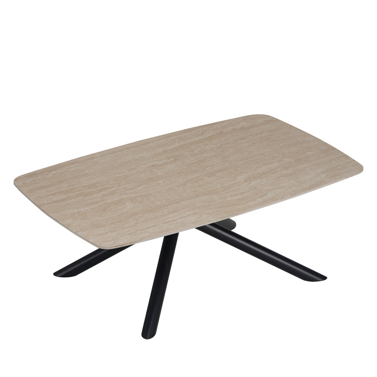 Table Basse Nysa Pied Metal Noir Céramique Travertin Mat 120X70X45Cm