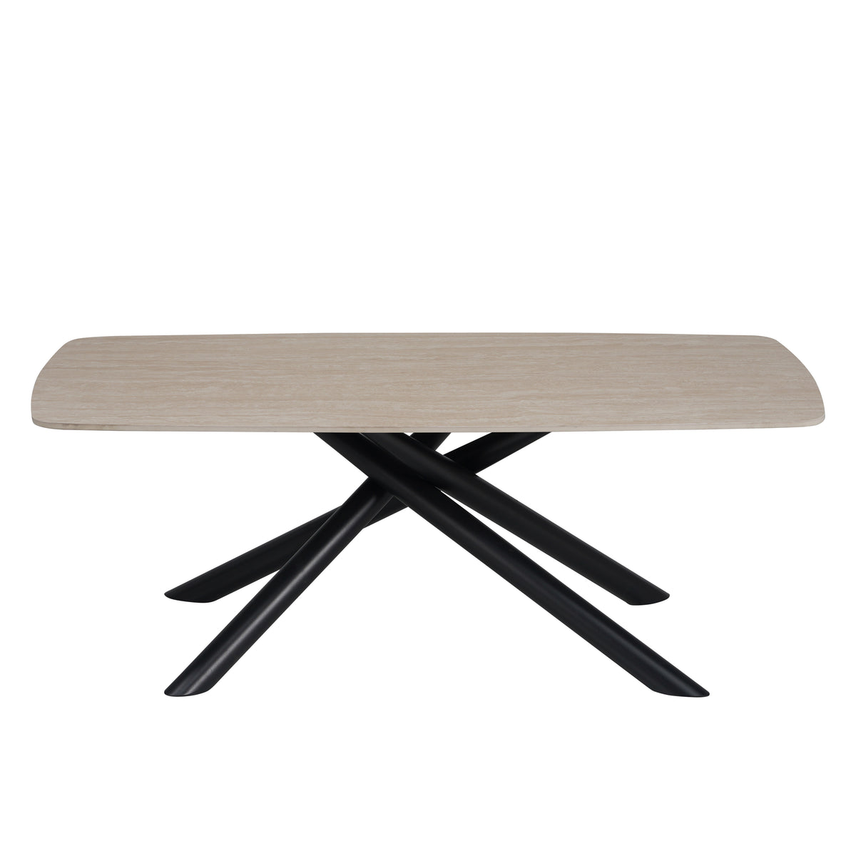 Table Basse Nysa Pied Metal Noir Céramique Travertin Mat 120X70X45Cm