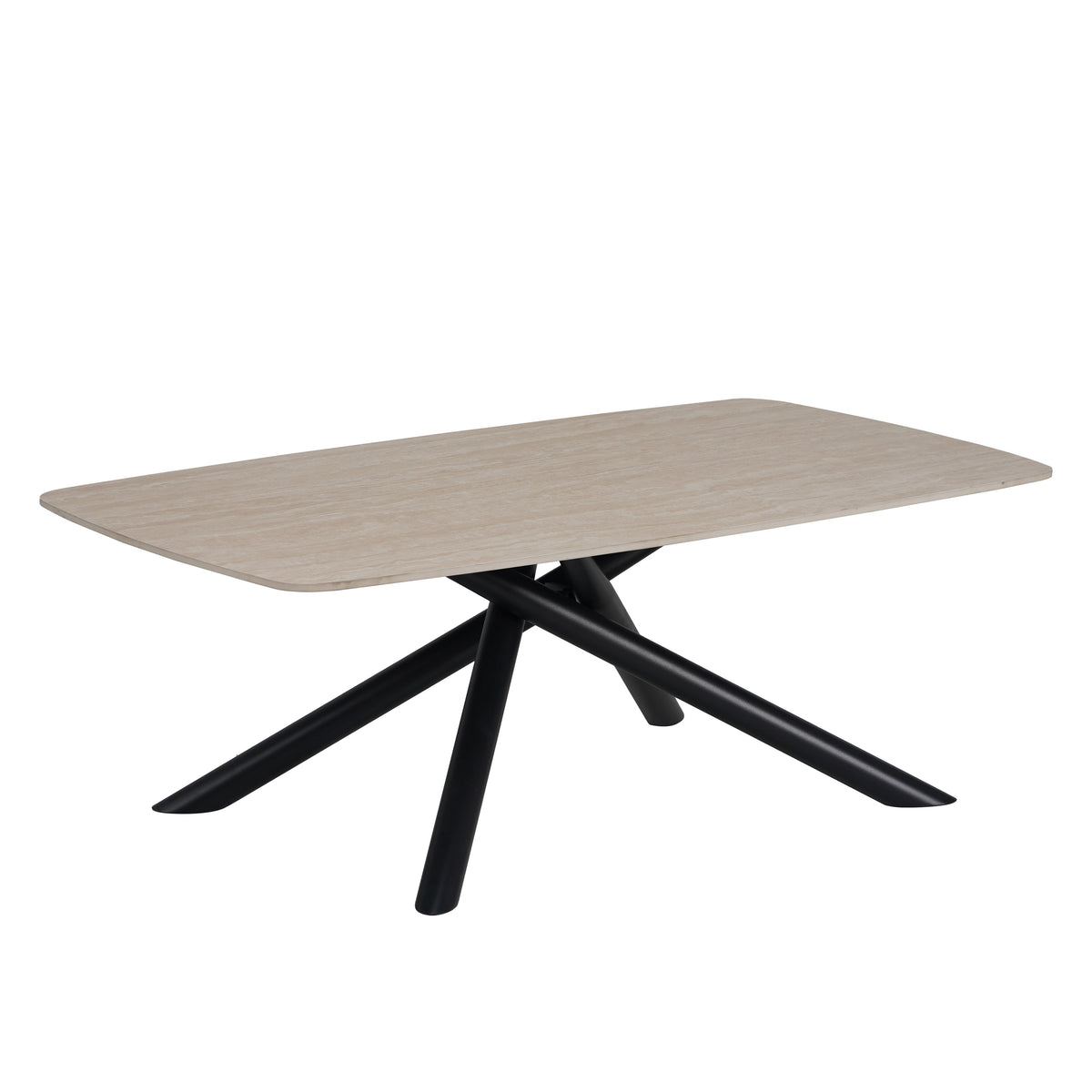 Table Basse Nysa Pied Metal Noir Céramique Travertin Mat 120X70X45Cm