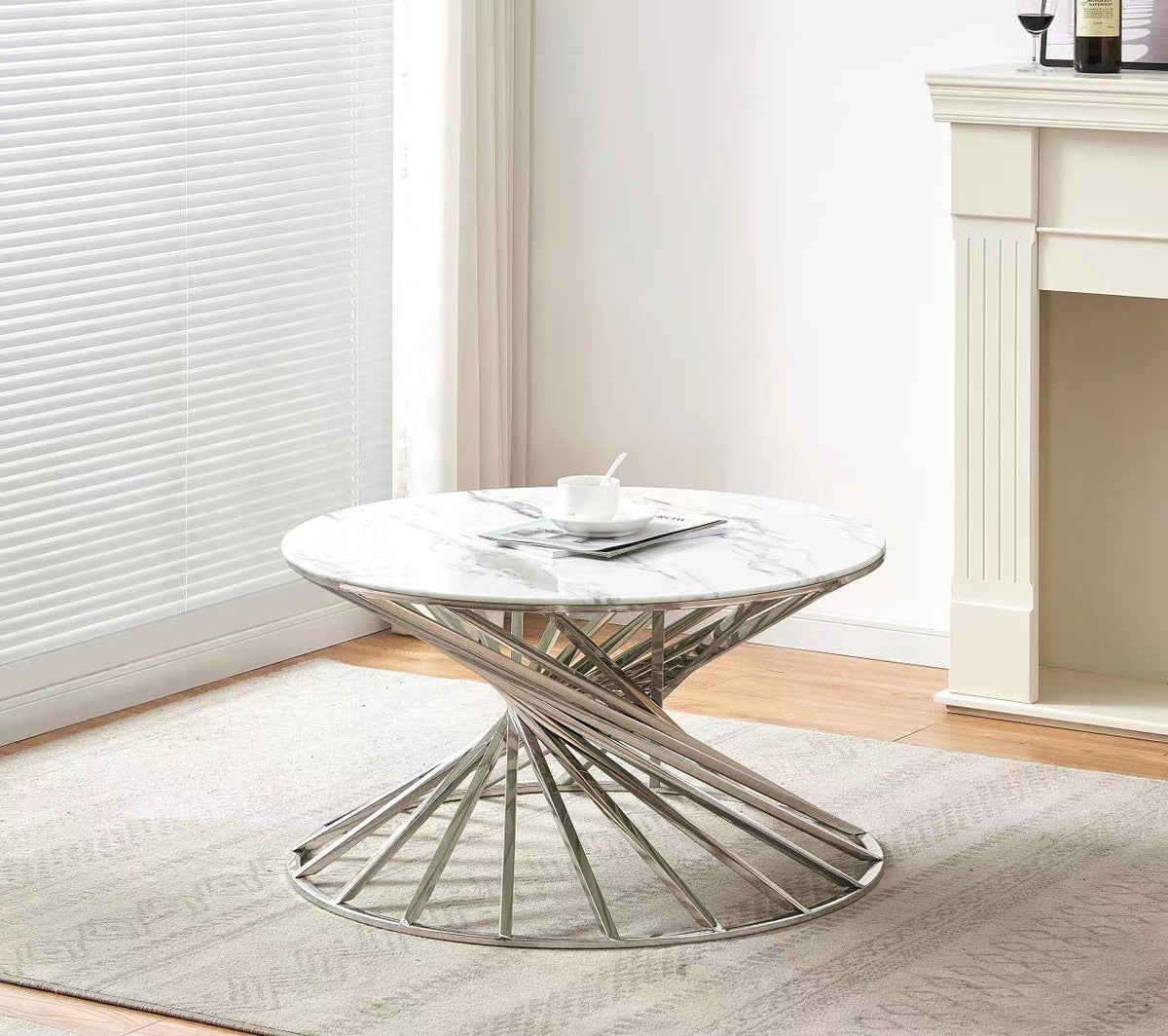 Table Basse Nautilus Chrome Marbre Blanc 80 Cm