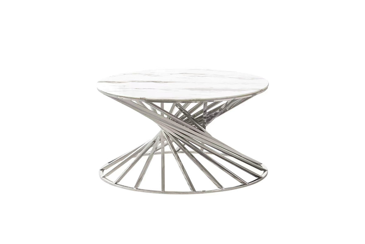 Table Basse Nautilus Chrome Marbre Blanc 80 Cm