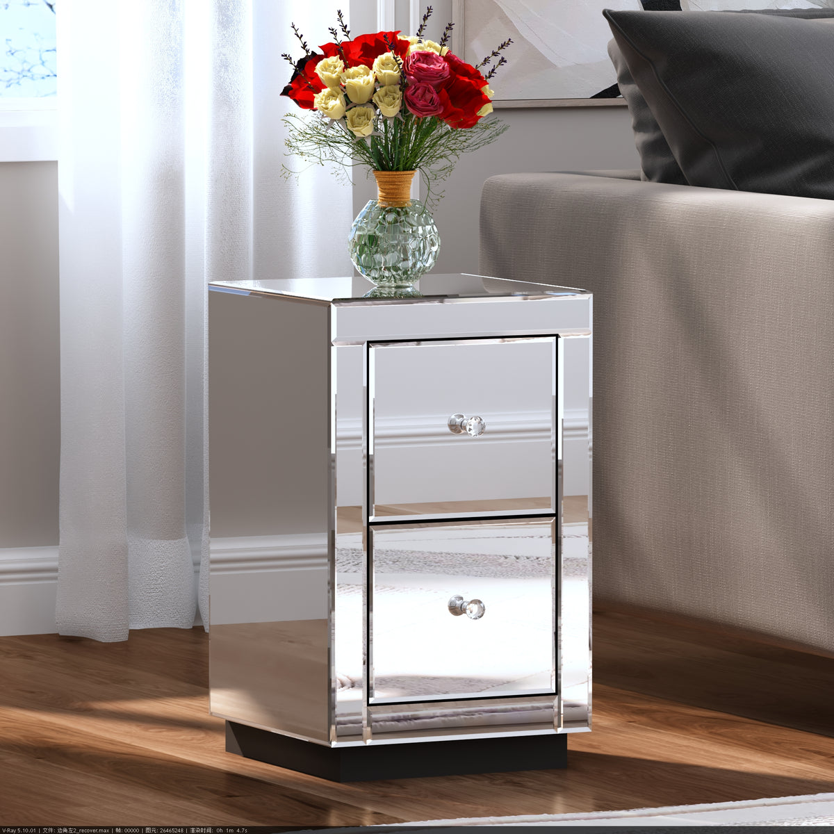Chevet 2 Tiroirs Miroir Candelle