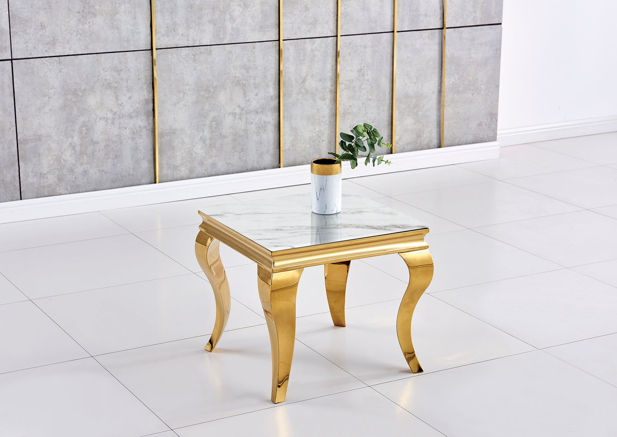 Gueridon Baroque Gold Marbre Blanc 50X50 Cm