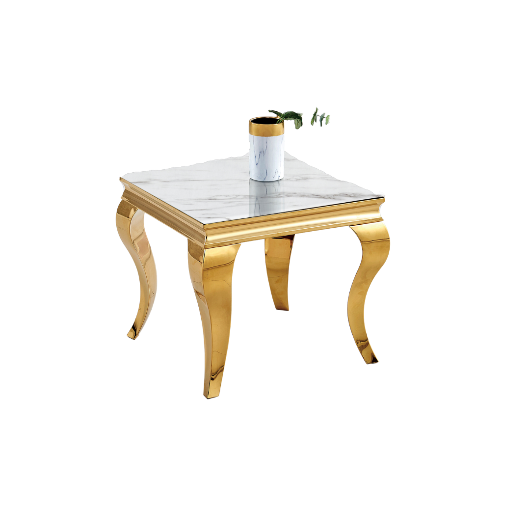 Gueridon Baroque Gold Marbre Blanc 50X50 Cm