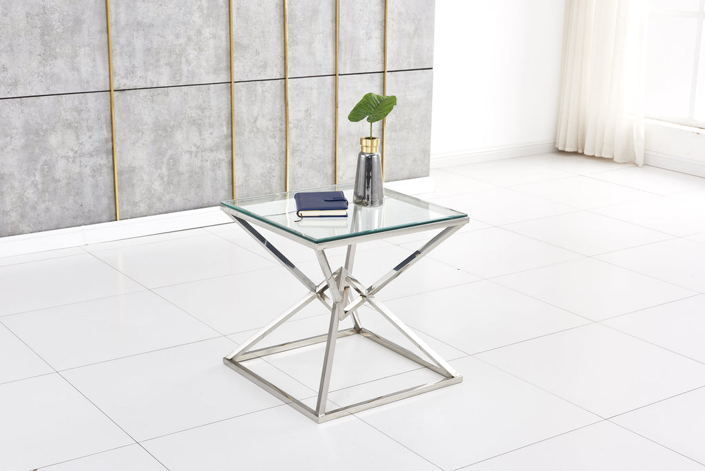 Gueridon Pyramide Chrome Transparent 55X55X55 Cm